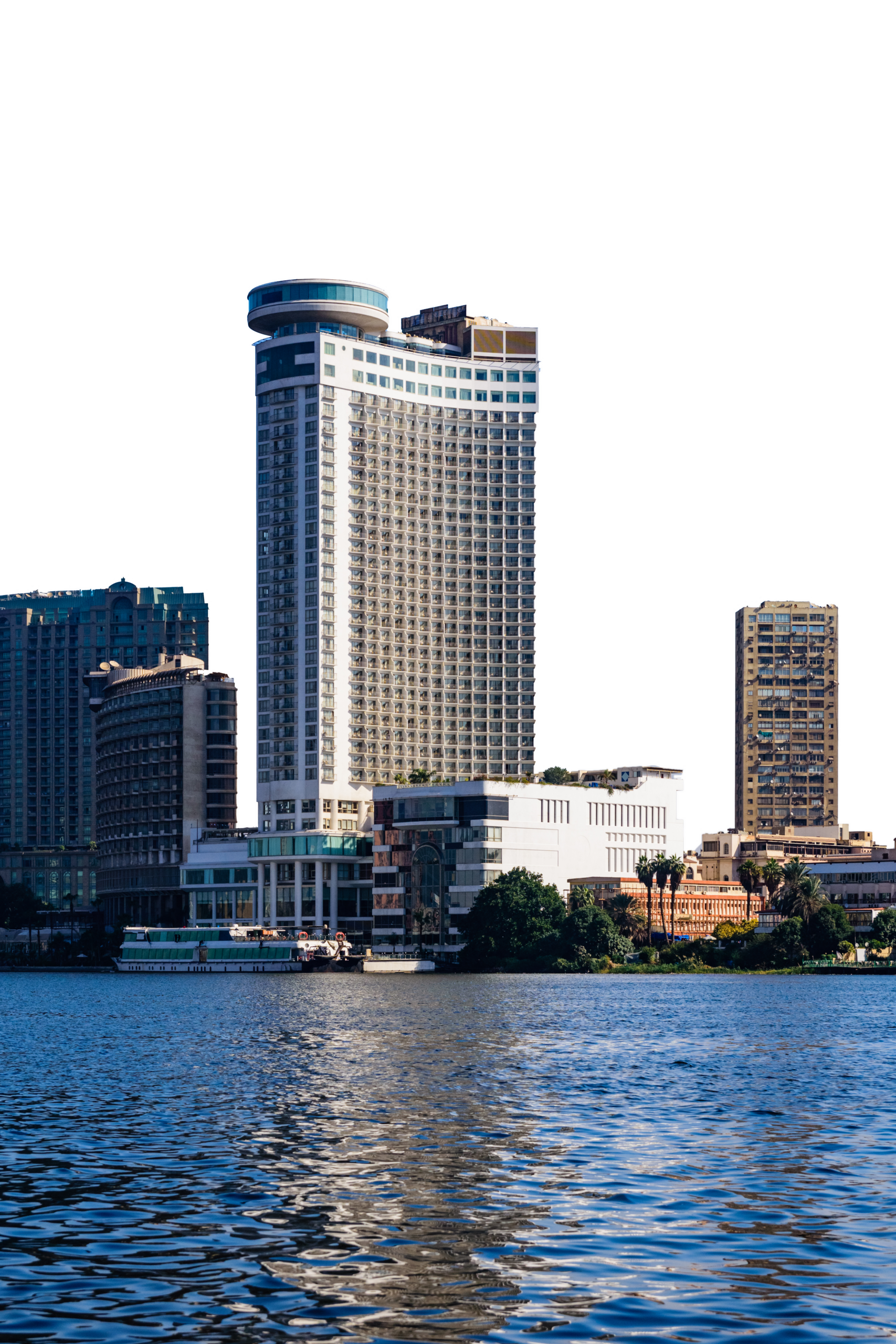 Cairo city view from Nile River with residential and office buildings